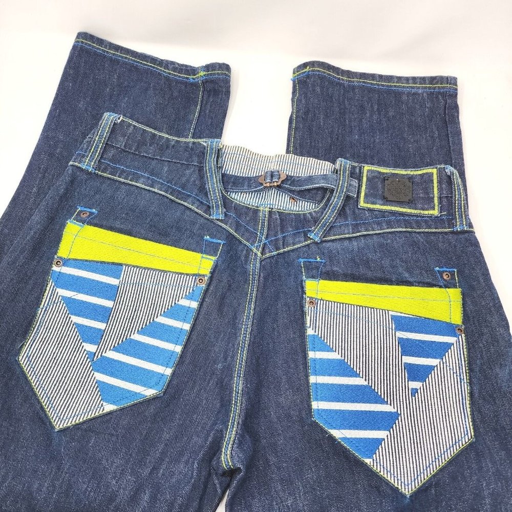 Live Mechanics‎ Men's Size 34x 33 Embroidered Abstract Six Pocket Hip Hop Jeans
